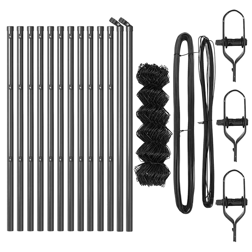 Kettengliedzaun mit Pfosten Grau 0,6 x 25 m Stahl